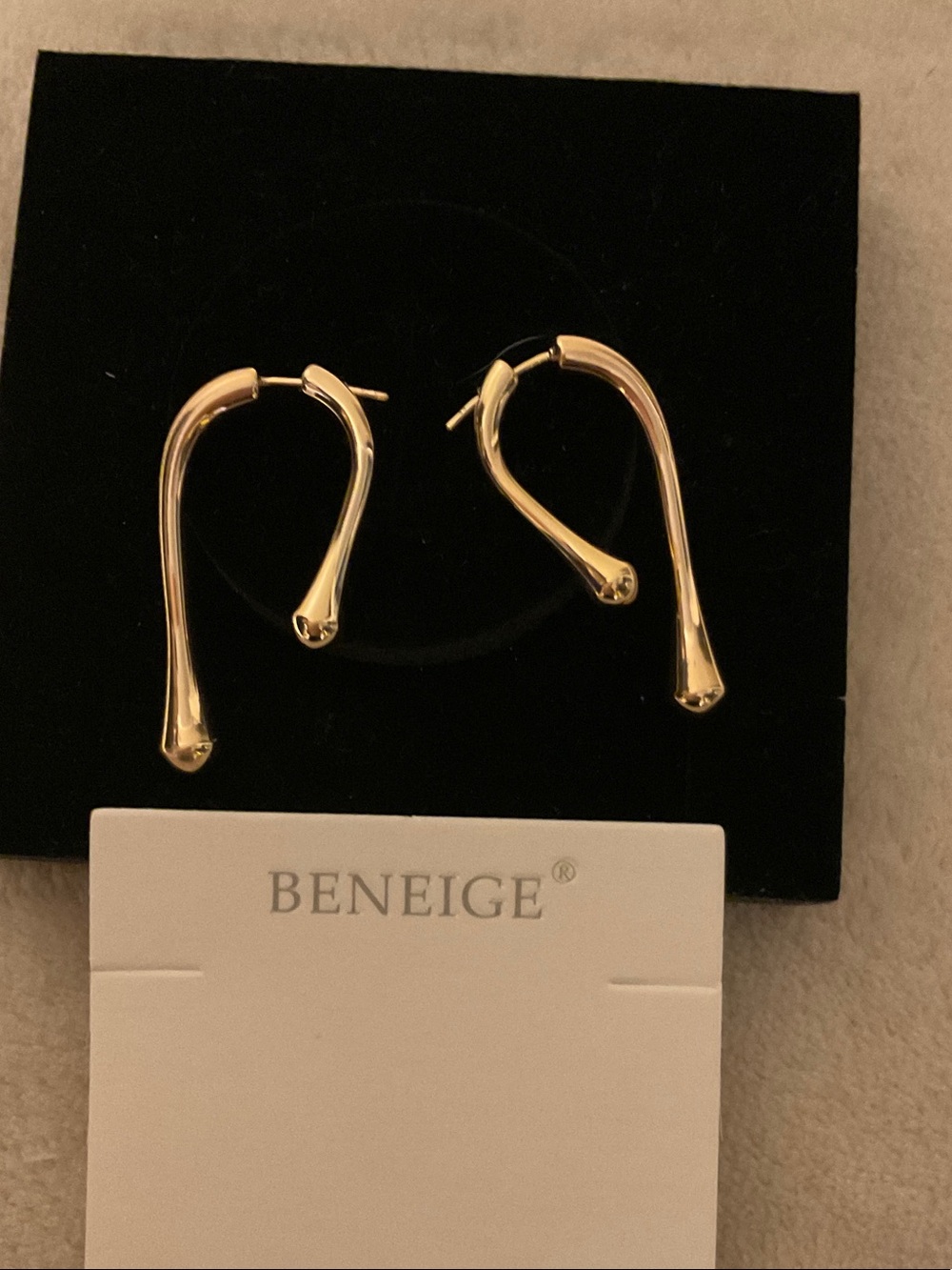 Gold Curved Drop Earrings